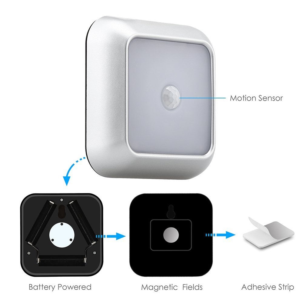1Pc 1143 Square 6 LED Motion Sensor Night Light Battery Powered PIR Induction Under Cabinet Light Closet Lamp