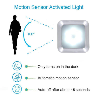 1Pc 1143 Square 6 LED Motion Sensor Night Light Battery Powered PIR Induction Under Cabinet Light Closet Lamp