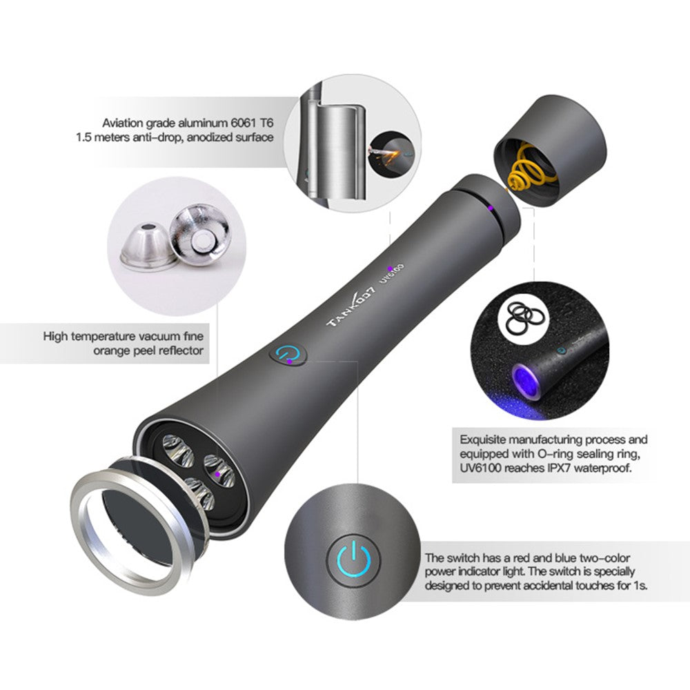 TANK007 UV6100 UV Flashlight for Sanitization Inspection Pet Stain Insect Detection Lamp