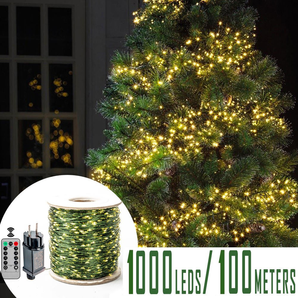 100m 1000 Leds 8 Modes IP44 Waterproof Copper Wire String Light Outdoor Decoration