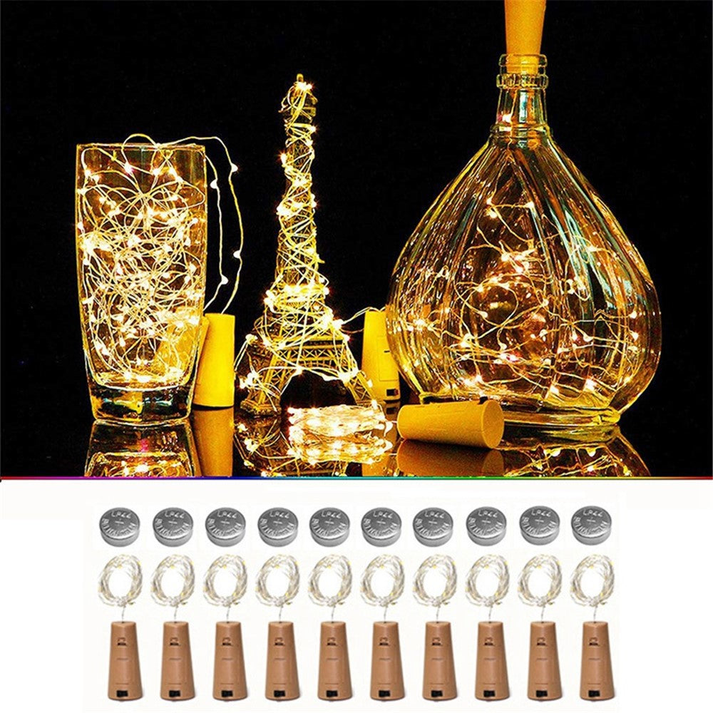 10Pcs Copper Wire 2m Wine Bottle Plug String Light LED Waterproof Festival Lighting Decor with 10Pcs Extra Batteries