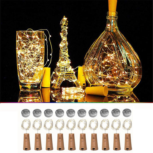 10Pcs Copper Wire 2m Wine Bottle Plug String Light LED Waterproof Festival Lighting Decor with 10Pcs Extra Batteries