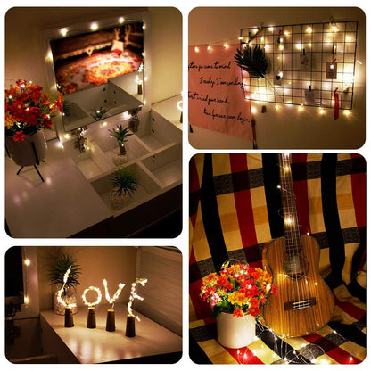 10Pcs Copper Wire 2m Wine Bottle Plug String Light LED Waterproof Festival Lighting Decor with 10Pcs Extra Batteries