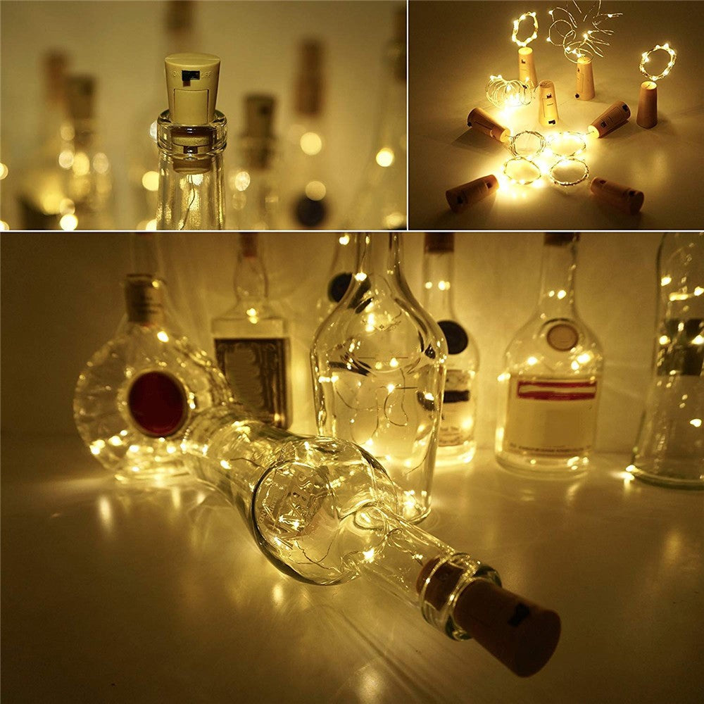 10Pcs Copper Wire 2m Wine Bottle Plug String Light LED Waterproof Festival Lighting Decor with 10Pcs Extra Batteries