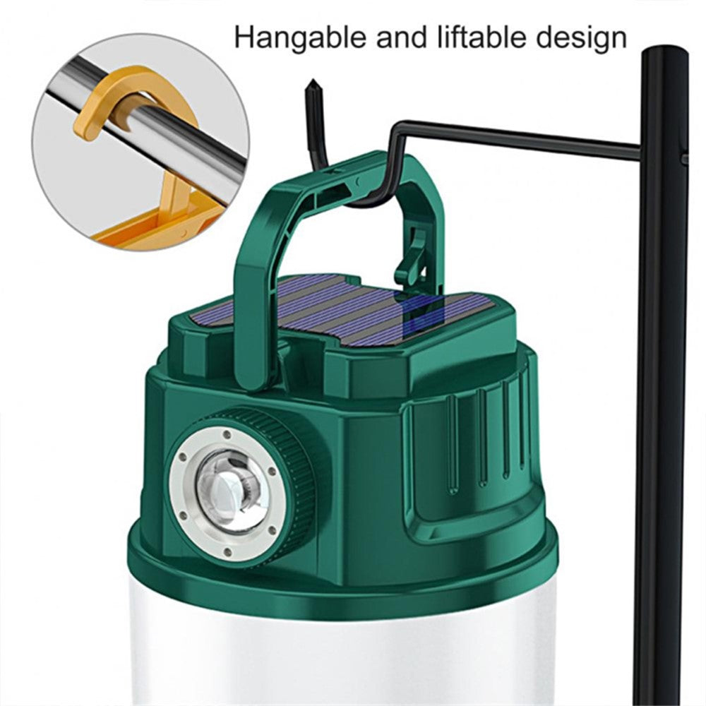 C52 Multi-Functional Flashlight Solar Power Camping Light Zoomable IPX6 Waterproof Tent Lamp with USB Output, Indicator
