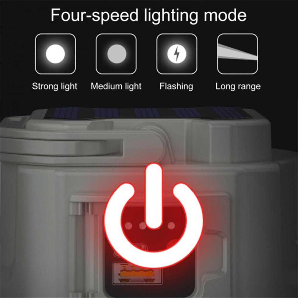 C52 Multi-Functional Flashlight Solar Power Camping Light Zoomable IPX6 Waterproof Tent Lamp with USB Output, Indicator