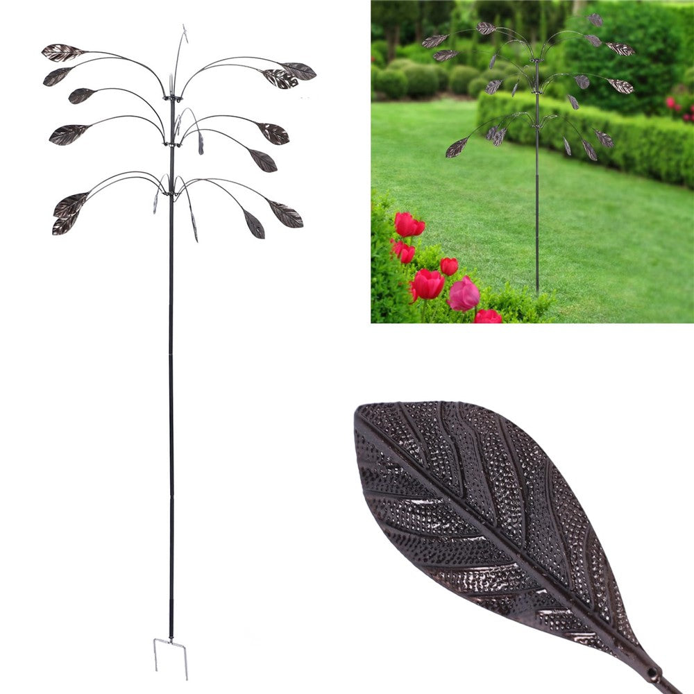Outdoor Garden Yard Wind Power Spinner Iron Art Decorative Rotating Leaves Windmill