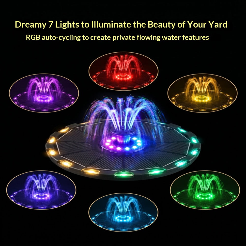 3.5W Solar Powered Floating Water Fountain for Bird Bath Solar Water Pump with 7-Color LED Light