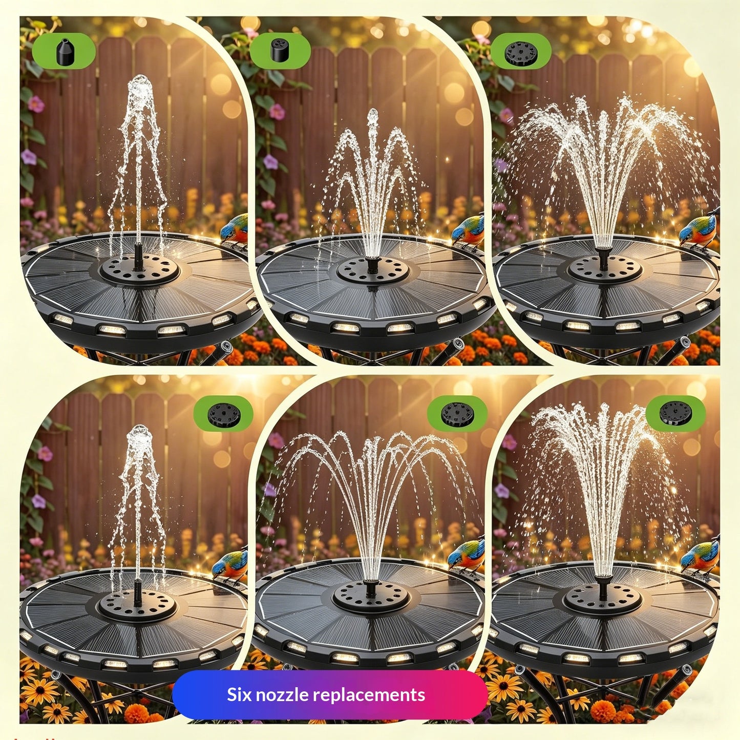 3.5W Solar Powered Floating Water Fountain for Bird Bath Solar Water Pump with 7-Color LED Light