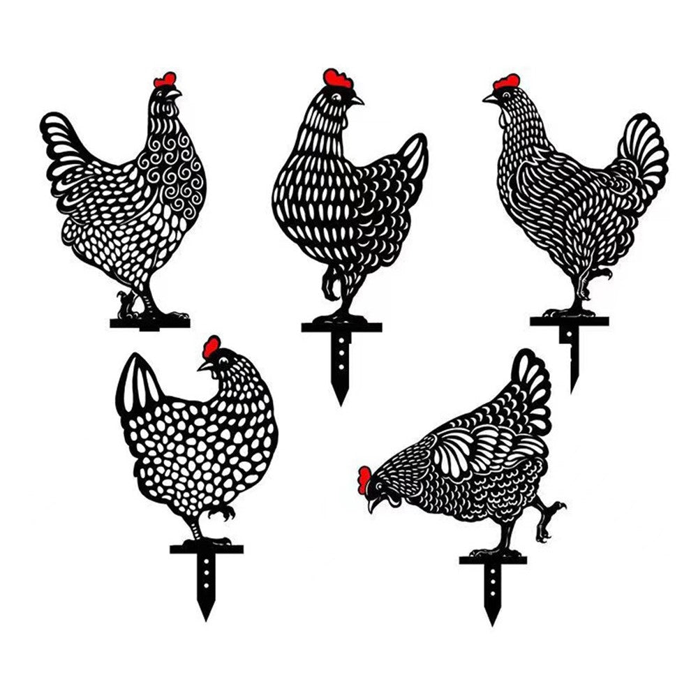 5Pcs / Set Garden Hen Chicken Yard Art Lawn Floor Decoration Animal Silhouette Garden Stakes