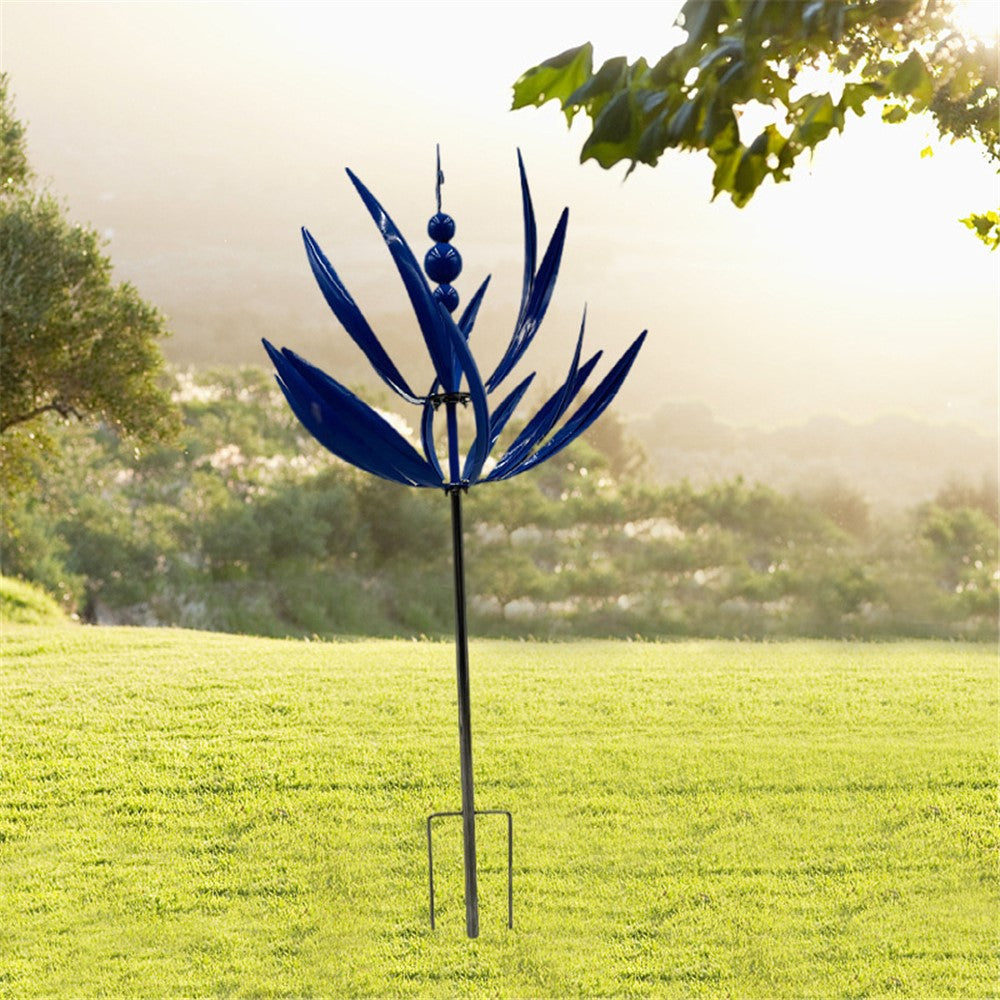 Metal Garden Wind Spinner Outdoor Yard Art Kinetic Sculpture Halow Twirler Iron Windmill with Ground Stake