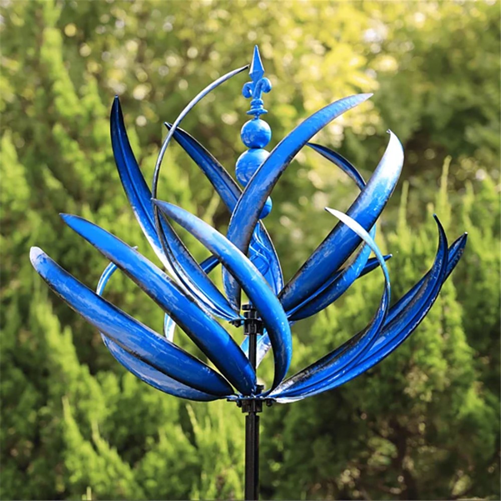 Metal Garden Wind Spinner Outdoor Yard Art Kinetic Sculpture Halow Twirler Iron Windmill with Ground Stake