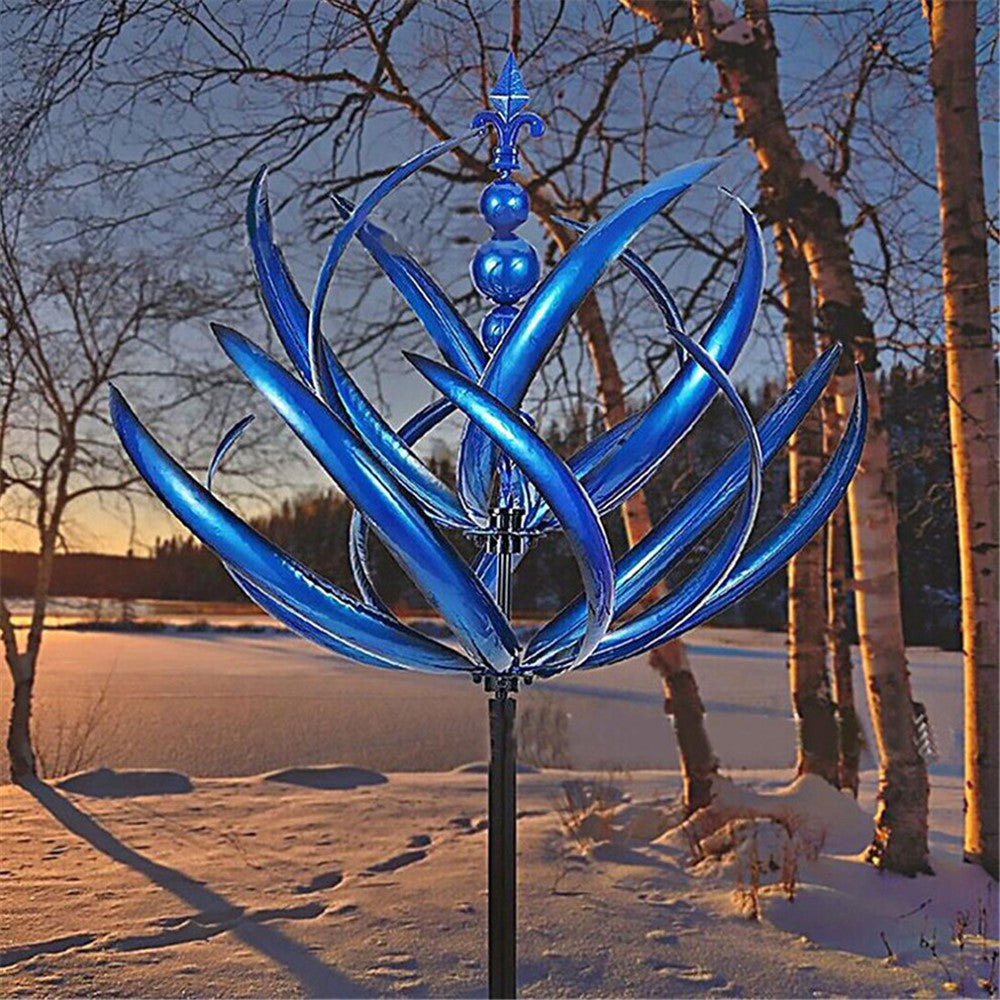Metal Garden Wind Spinner Outdoor Yard Art Kinetic Sculpture Halow Twirler Iron Windmill with Ground Stake