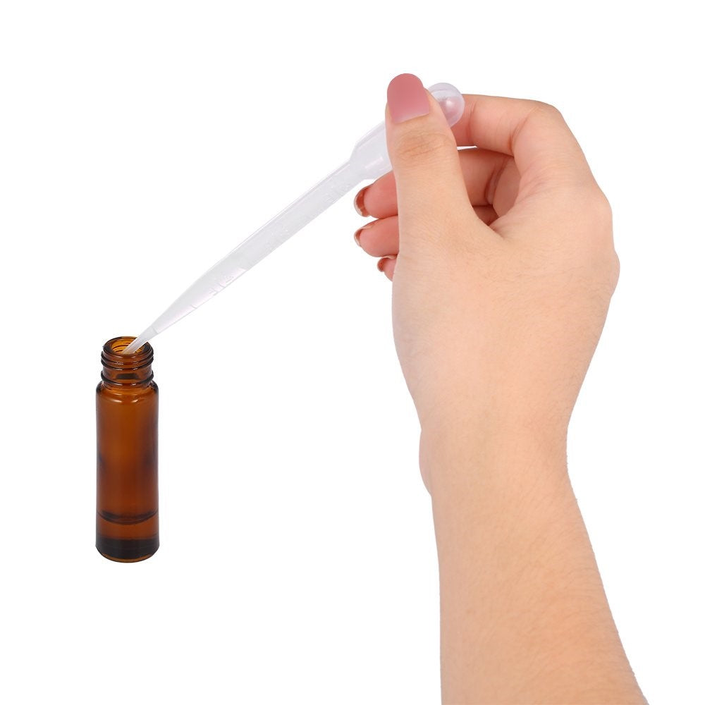 10Pcs 5ml Essential Oil Roller Bottle Stainless Steel Roller Ball Amber Glass Container with Dropper