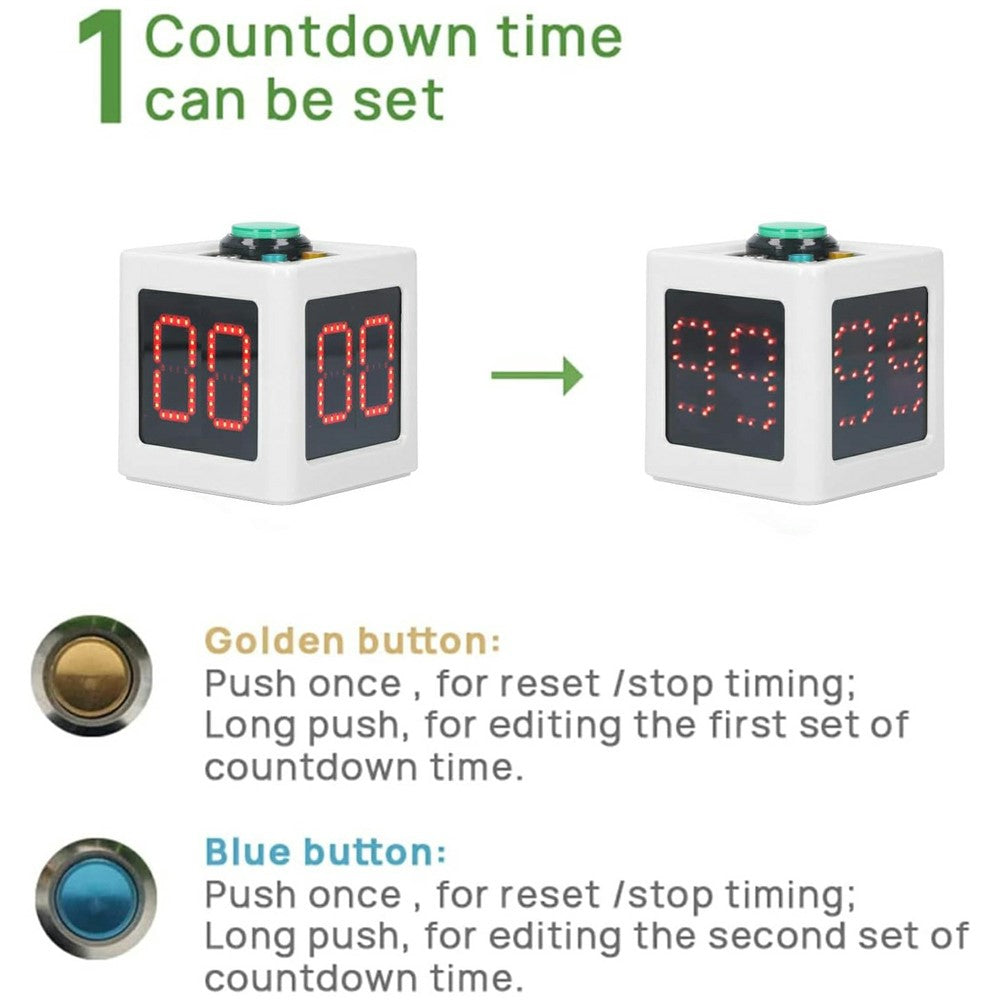 1.4 Inch Mini Digital Stopwatch 4 Sides Programmable Timer with 3 Buttons Countdown Timer