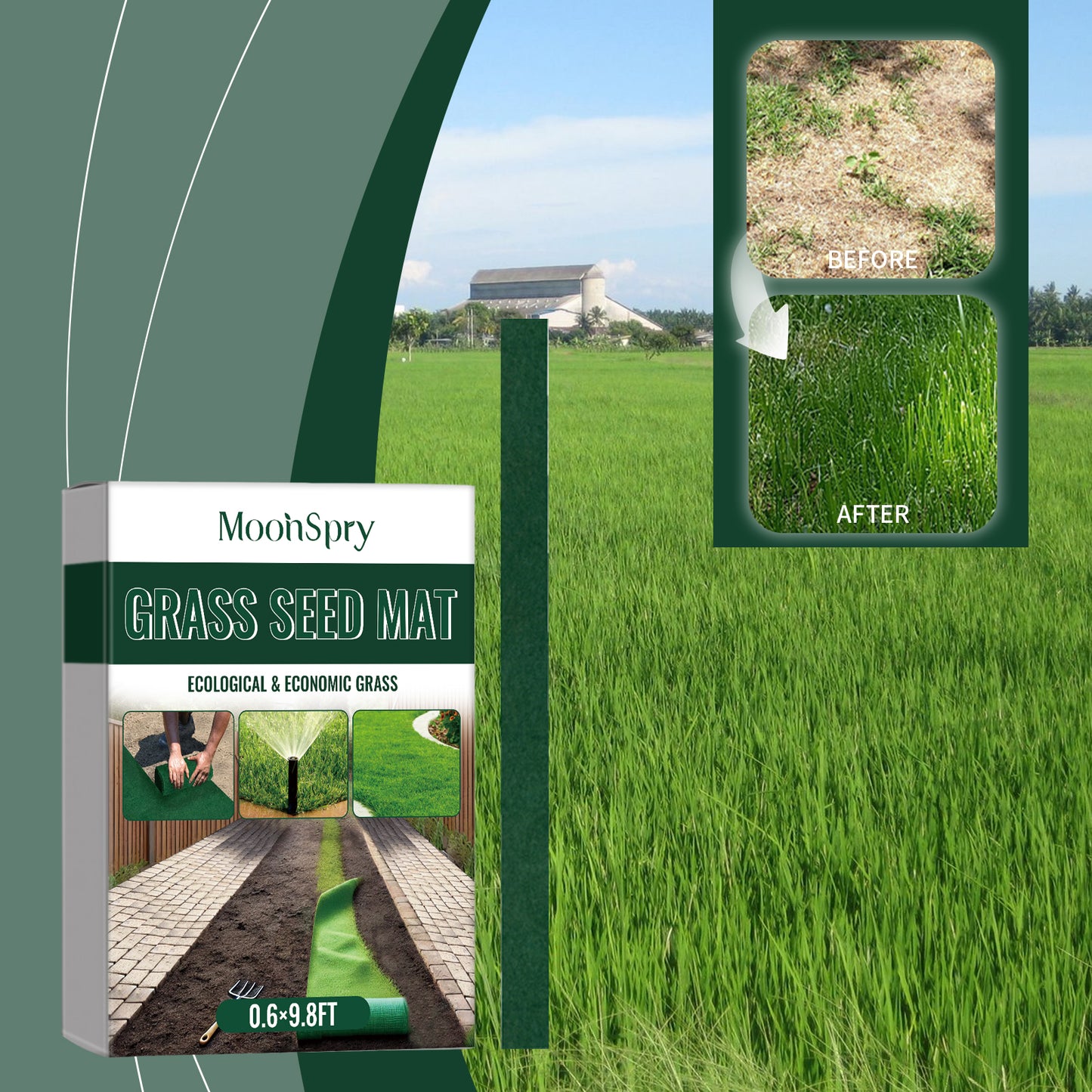 MOONSPRY 300cmx20cm Ecological Grass Seed Mat Waterproof Synthetic Fiber Lawn Planting Mat