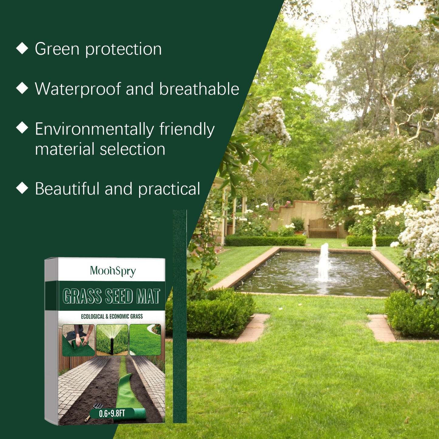 MOONSPRY 300cmx20cm Ecological Grass Seed Mat Waterproof Synthetic Fiber Lawn Planting Mat