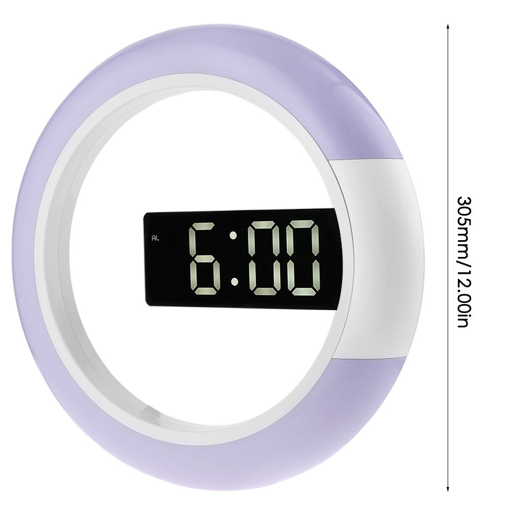 TS-S24 Creative LED Mirror Hollow Wall Clock with Alarm Temperature Ring Light Multi-color Switch