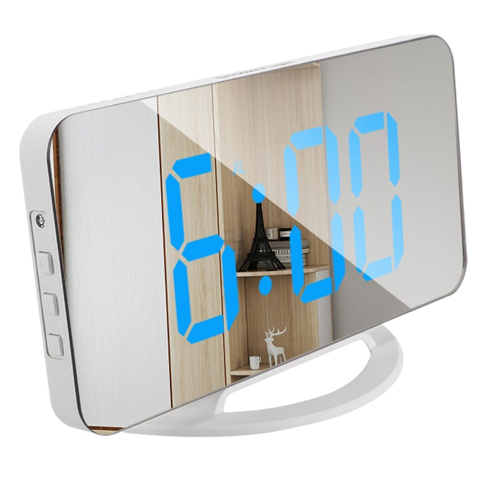 TS-8201 LED Mirror Digital Display Desk Clock Desktop Makeup Mirror Automatic Photosensitive Electronic Alarm Clock