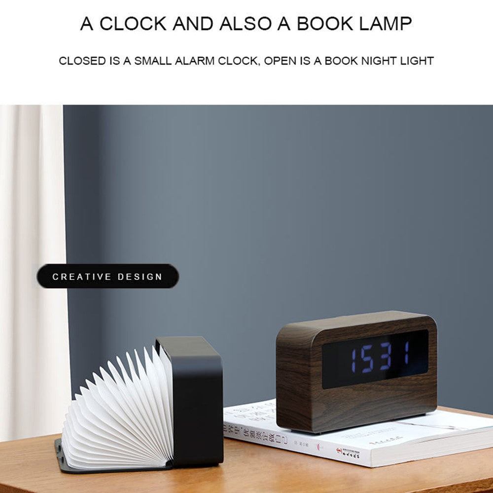 Y1 Wooden Alarm Clock Time Display Colorful Creative Book-shaped Light Desktop USB Rechargeable Smart Alarm Clock