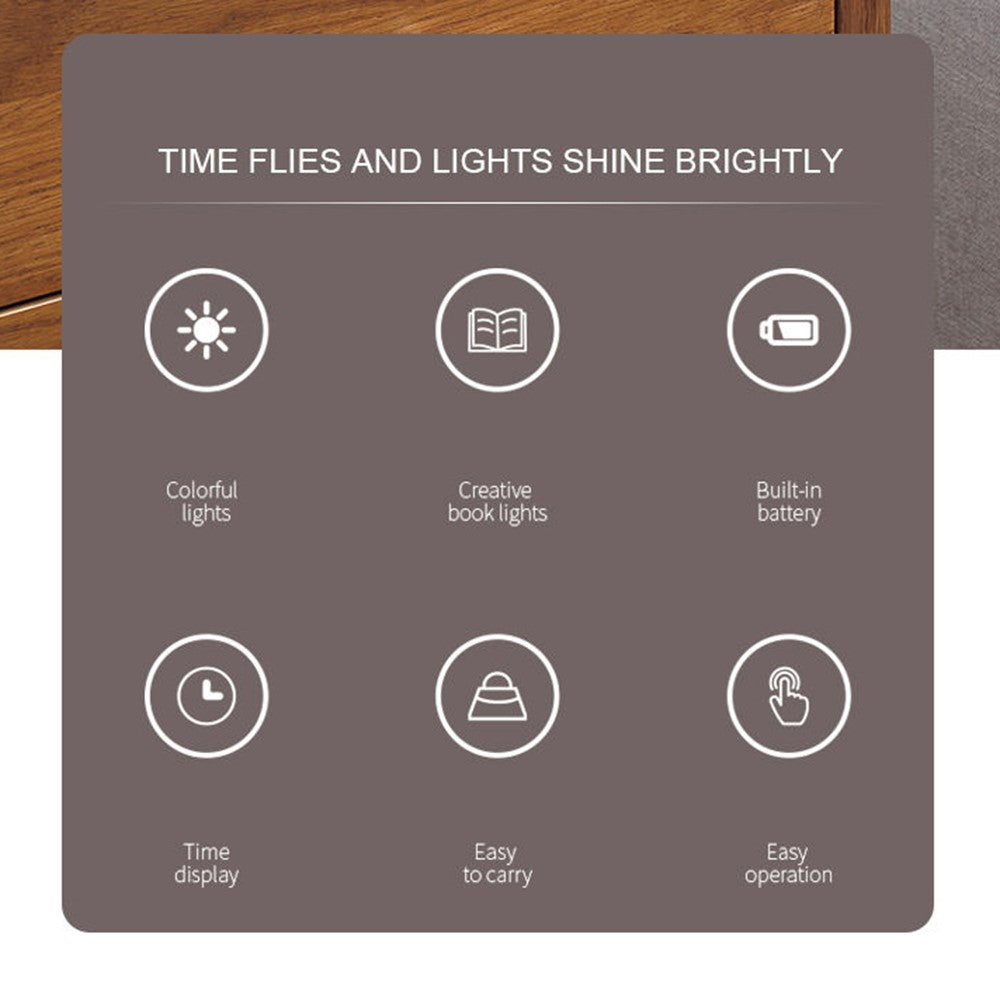 Y1 Creative Book-shaped Light Clock Time Display USB Rechargeable Smart Clock