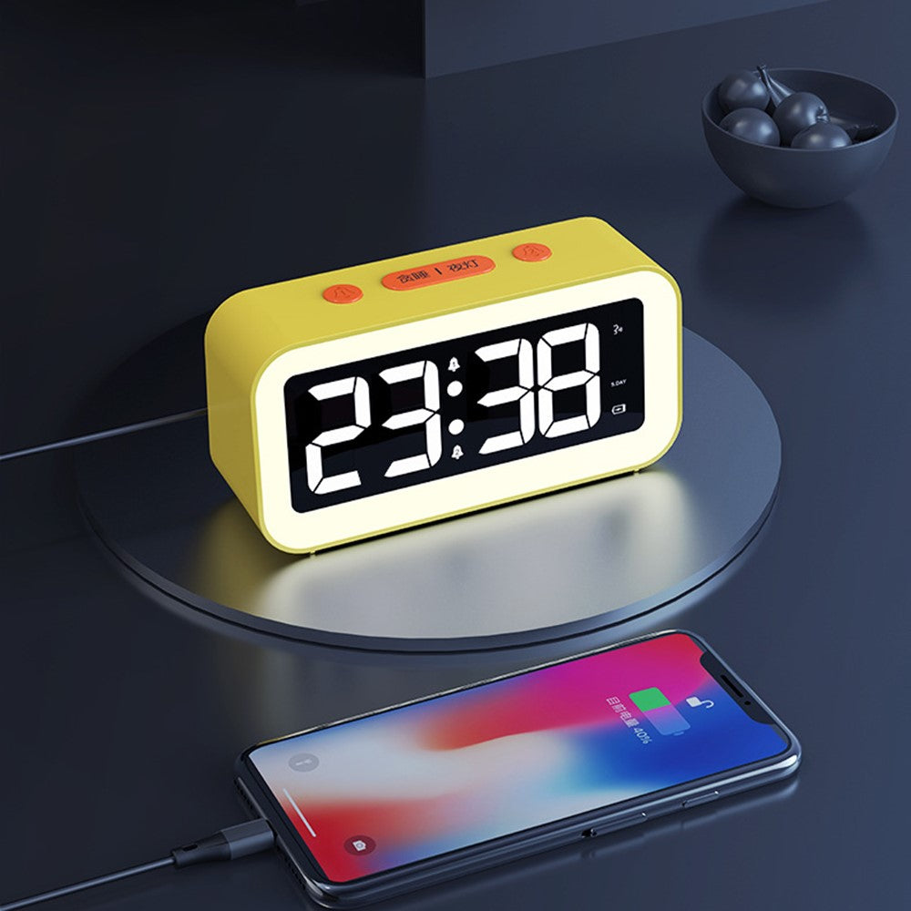 FY302 Digital Alarm Clock  Voice Control Time Display LED Light Makeup Mirror for Office Home