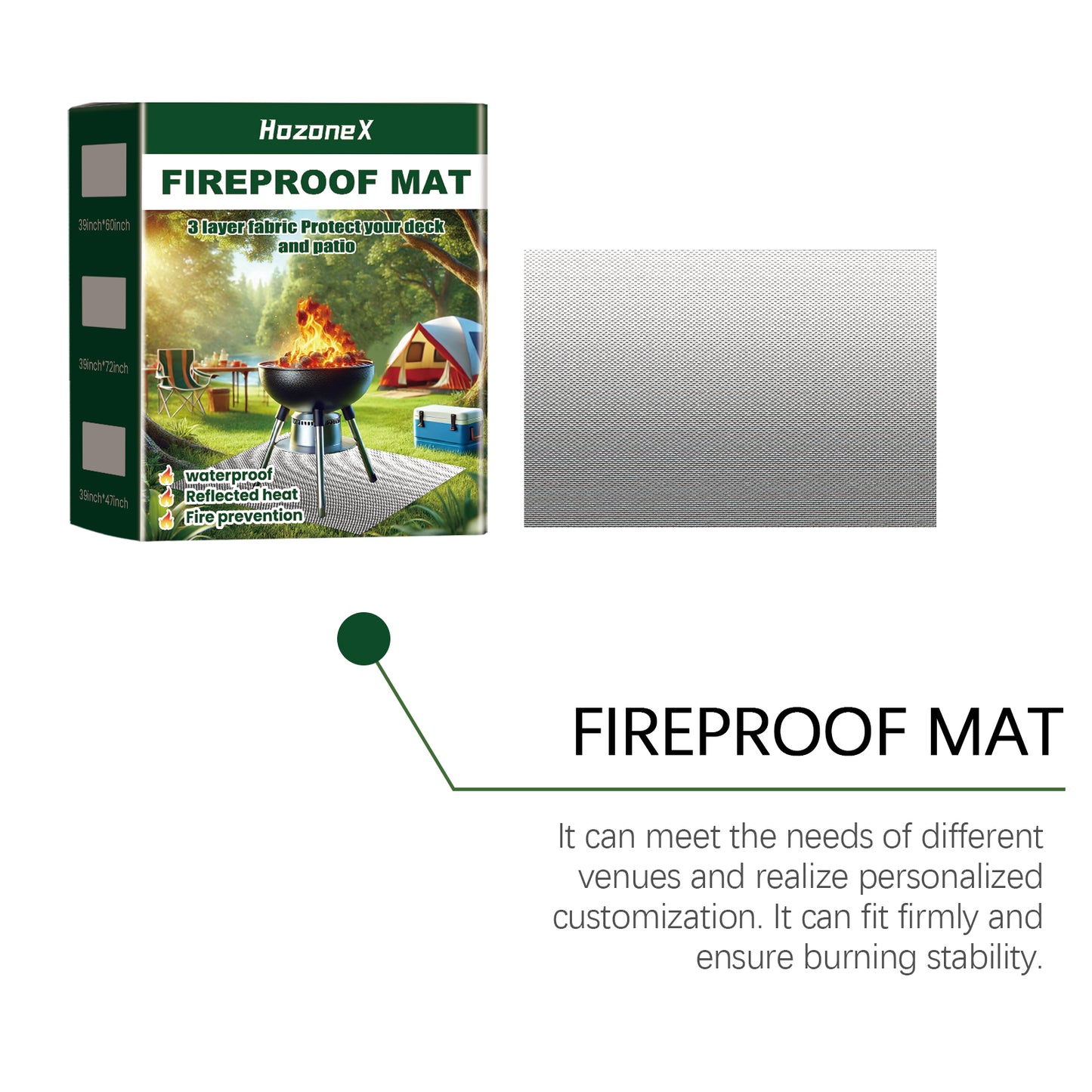 HOZONEX 39x60 Inch Portable BBQ Fire Resistant Mat Outdoor Lawn Patio Fireproof Waterproof Protection Pad