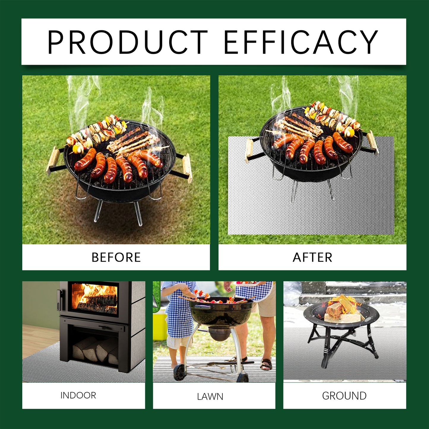 HOZONEX 39x60 Inch Portable BBQ Fire Resistant Mat Outdoor Lawn Patio Fireproof Waterproof Protection Pad