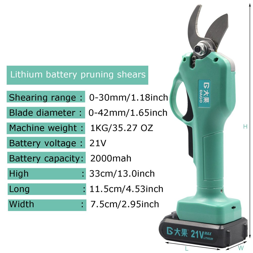 DAGO 21V Electric Pruning Shears Cordless Rechargeable Gardening Fruit Pruner Tree Branch Flowering Bushes Trimmers (1Pc Battery)