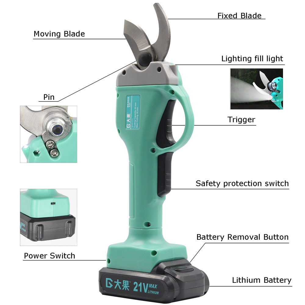 DAGO 21V Electric Pruning Shears Cordless Rechargeable Gardening Fruit Pruner Tree Branch Flowering Bushes Trimmers (1Pc Battery)