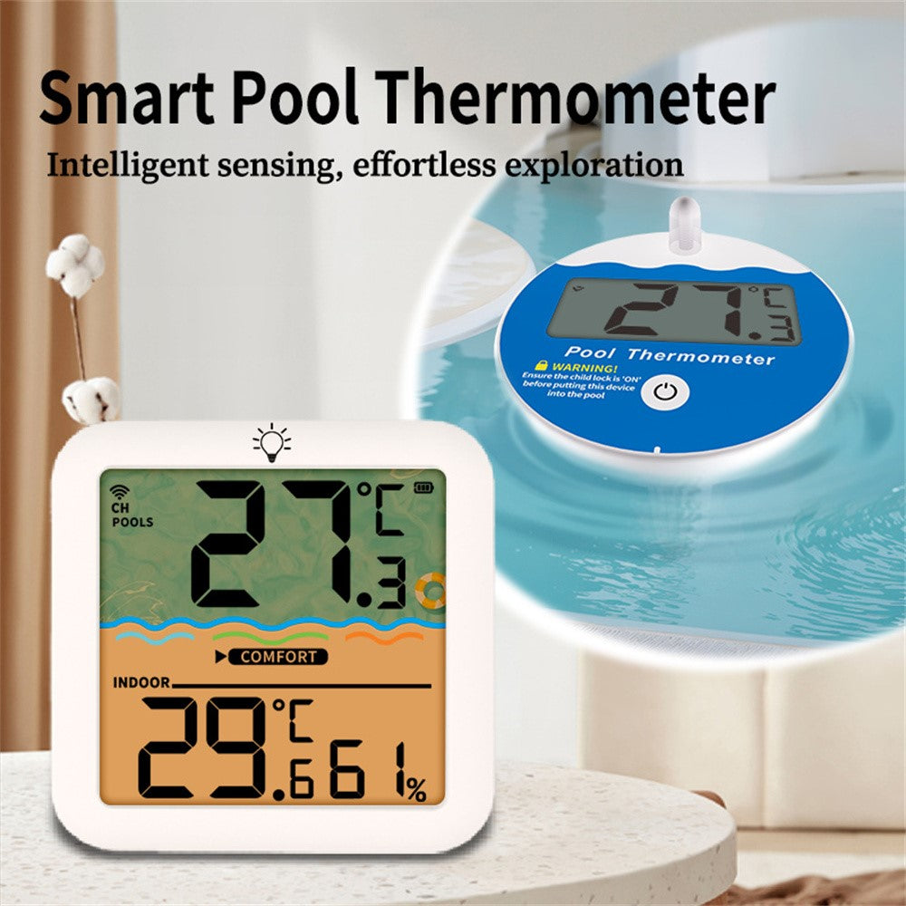TS-PL07 Wireless Pool Thermometer IP68 Waterproof with Indoor Receiver Floating Digital Water Temperature Gauge for Swimming Pool Spa