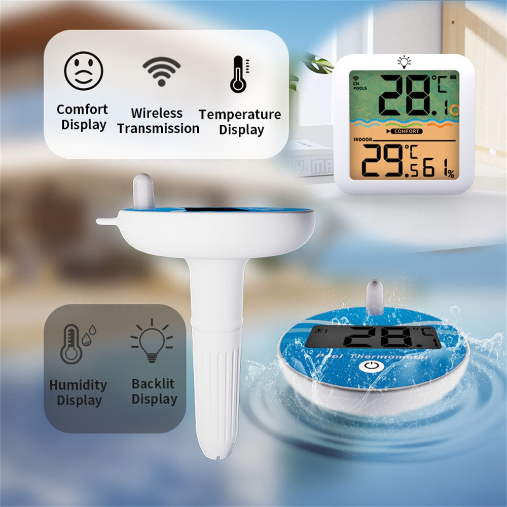 TS-PL07 Wireless Pool Thermometer IP68 Waterproof with Indoor Receiver Floating Digital Water Temperature Gauge for Swimming Pool Spa
