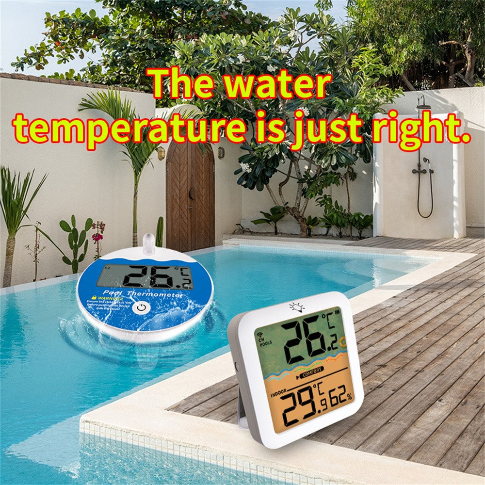 TS-PL07 Wireless Pool Thermometer IP68 Waterproof with Indoor Receiver Floating Digital Water Temperature Gauge for Swimming Pool Spa