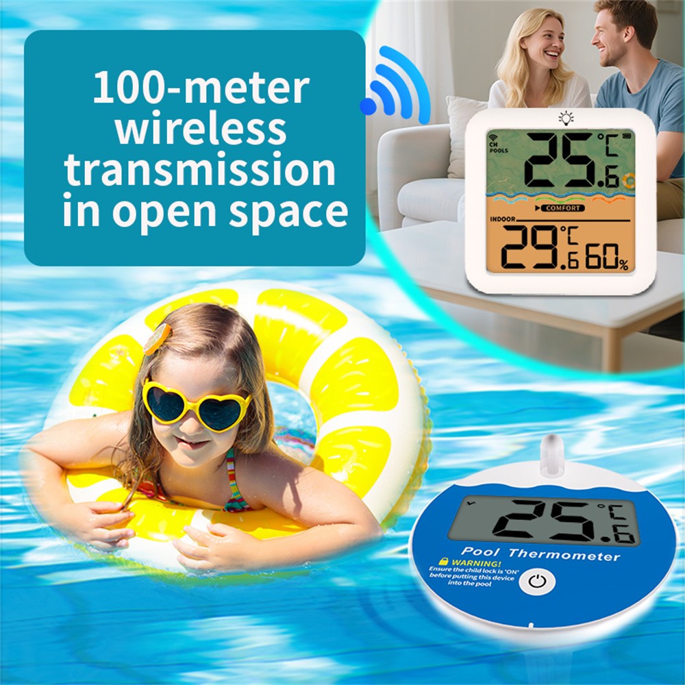 TS-PL07 Wireless Pool Thermometer IP68 Waterproof with Indoor Receiver Floating Digital Water Temperature Gauge for Swimming Pool Spa
