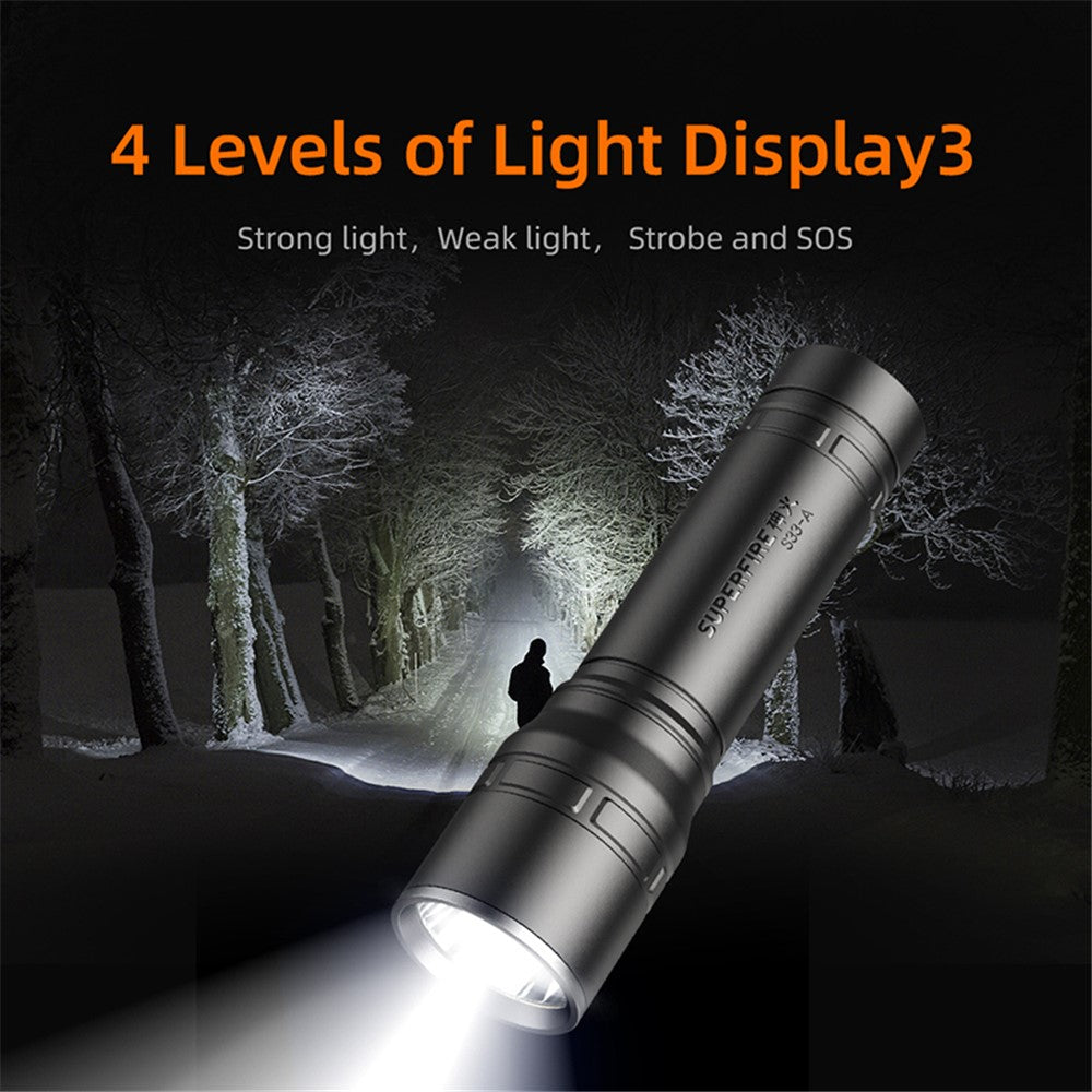 SUPERFIRE S33-A Bright LED Flashlight 4-Mode Rechargeable Waterproof Outdoor Camping Hiking Torch