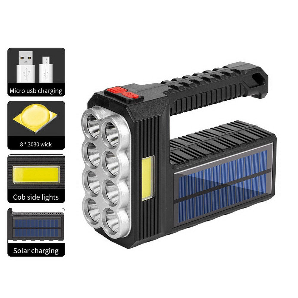 W5117-1 Solar Powered 8-lamp Flashlight Portable Waterproof Rescue Light Multi-functional Searchlight for Hiking Camping