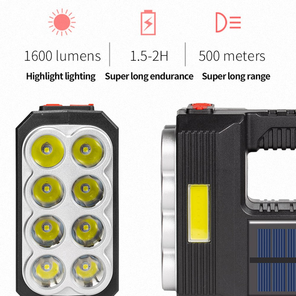 W5117-1 Solar Powered 8-lamp Flashlight Portable Waterproof Rescue Light Multi-functional Searchlight for Hiking Camping