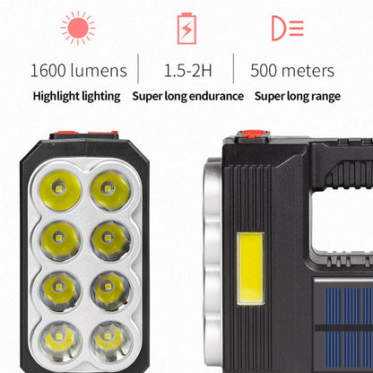 W5117-1 Solar Powered 8-lamp Flashlight Portable Waterproof Rescue Light Multi-functional Searchlight for Hiking Camping
