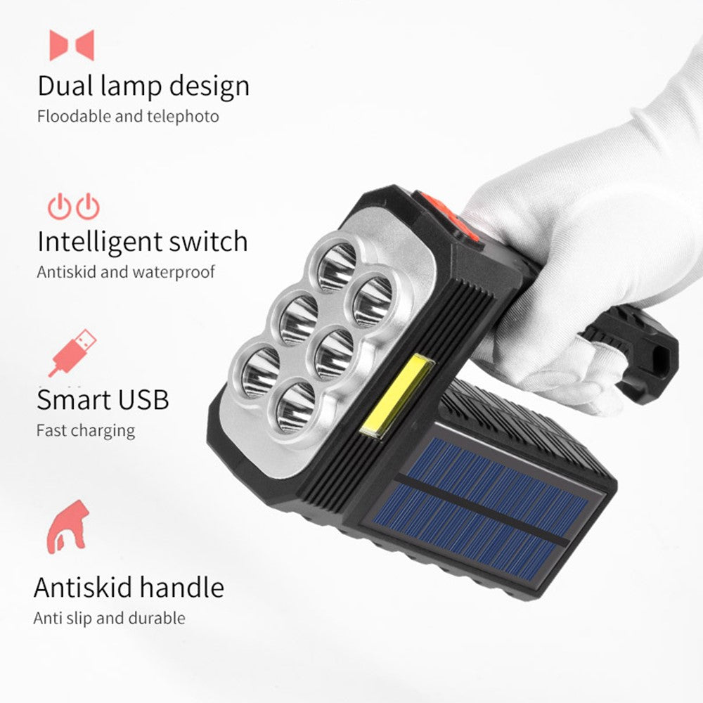 W5117-1 Solar Powered 8-lamp Flashlight Portable Waterproof Rescue Light Multi-functional Searchlight for Hiking Camping
