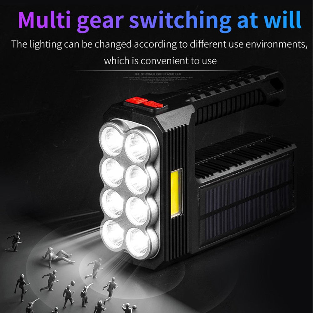 W5117-1 Solar Powered 8-lamp Flashlight Portable Waterproof Rescue Light Multi-functional Searchlight for Hiking Camping