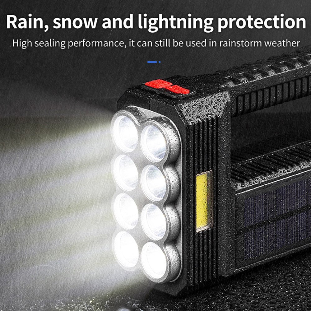 W5117-1 Solar Powered 8-lamp Flashlight Portable Waterproof Rescue Light Multi-functional Searchlight for Hiking Camping