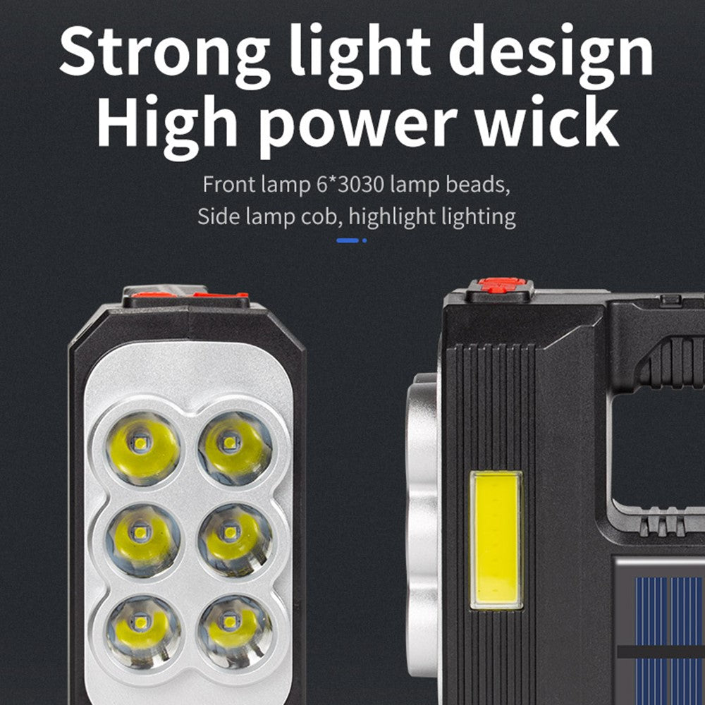 W5116-1 Multi-functional Solar Powered Flashlight Portable 6-lamp Rescue Light Waterproof Searchlight for Hiking Camping