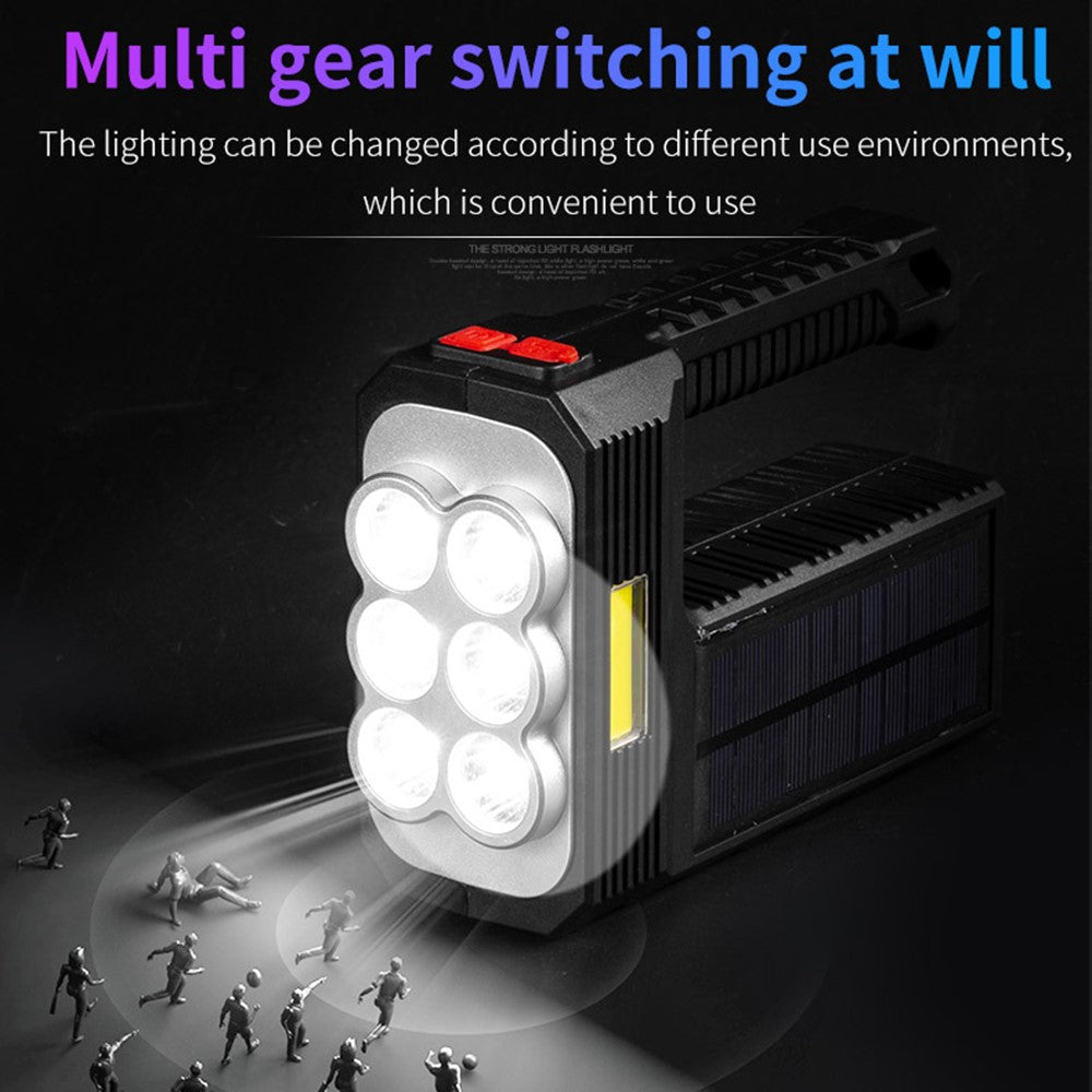 W5116-1 Multi-functional Solar Powered Flashlight Portable 6-lamp Rescue Light Waterproof Searchlight for Hiking Camping