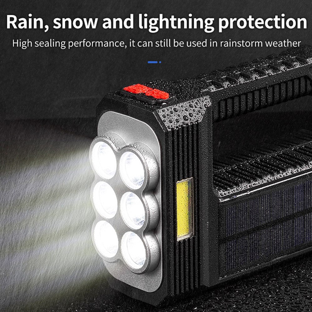 W5116-1 Multi-functional Solar Powered Flashlight Portable 6-lamp Rescue Light Waterproof Searchlight for Hiking Camping
