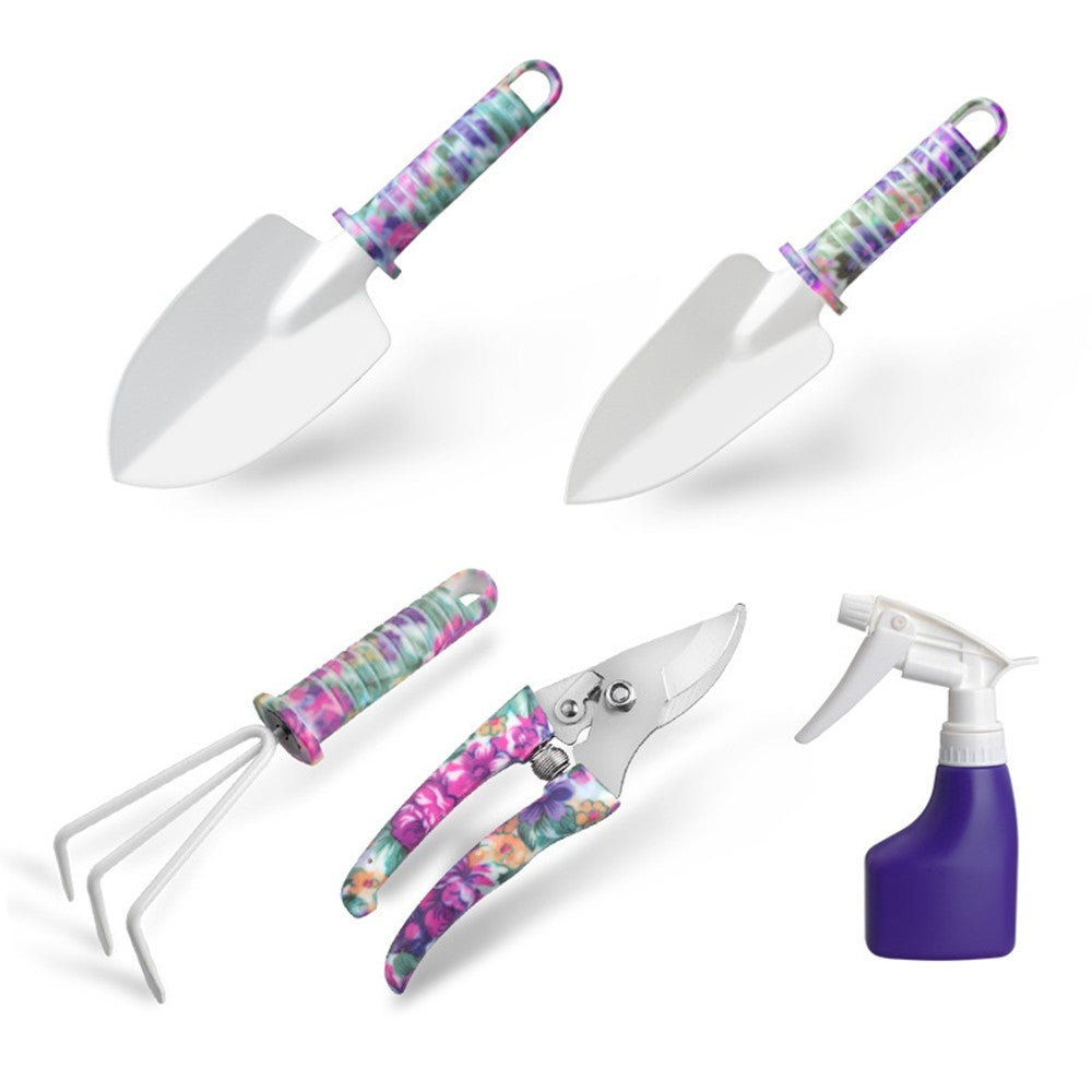 JC-1010 5Pcs / Set Stylish Pattern Garden Tools Soil Loosening Watering Can Tool Kit