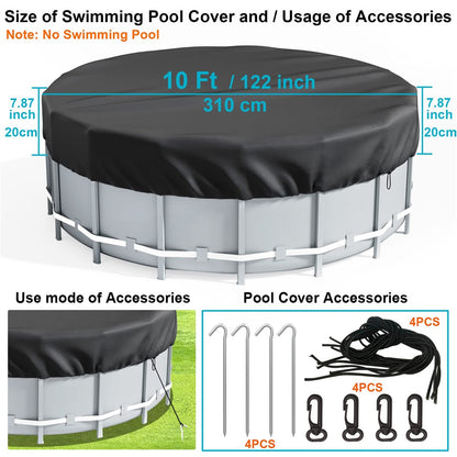10FT Round Swimming Pool Cover 210D Oxford Cloth Solar Cover for Above Ground Pools