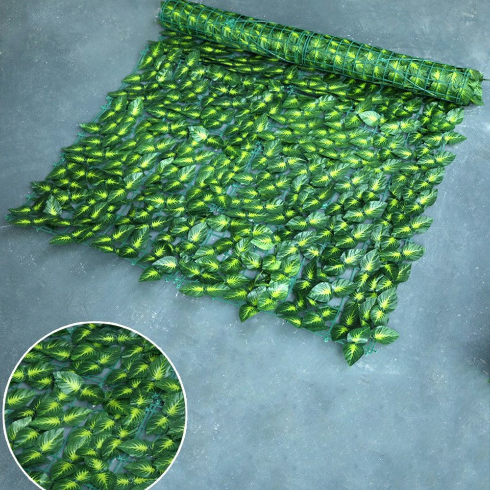 1 x 1m Green Perilla Leaf Artificial Hedge Privacy Screen Faux Leaf Fence Garden Balcony Decor
