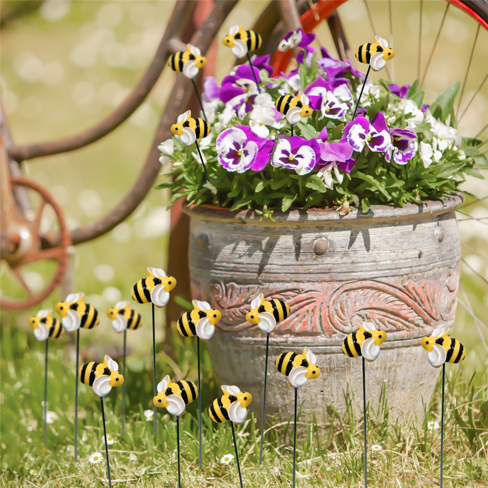 G333 10Pcs / Set Artificial Bee Lawn Stakes Yard Ornaments Realistic Insect Decoration for Outdoor Garden