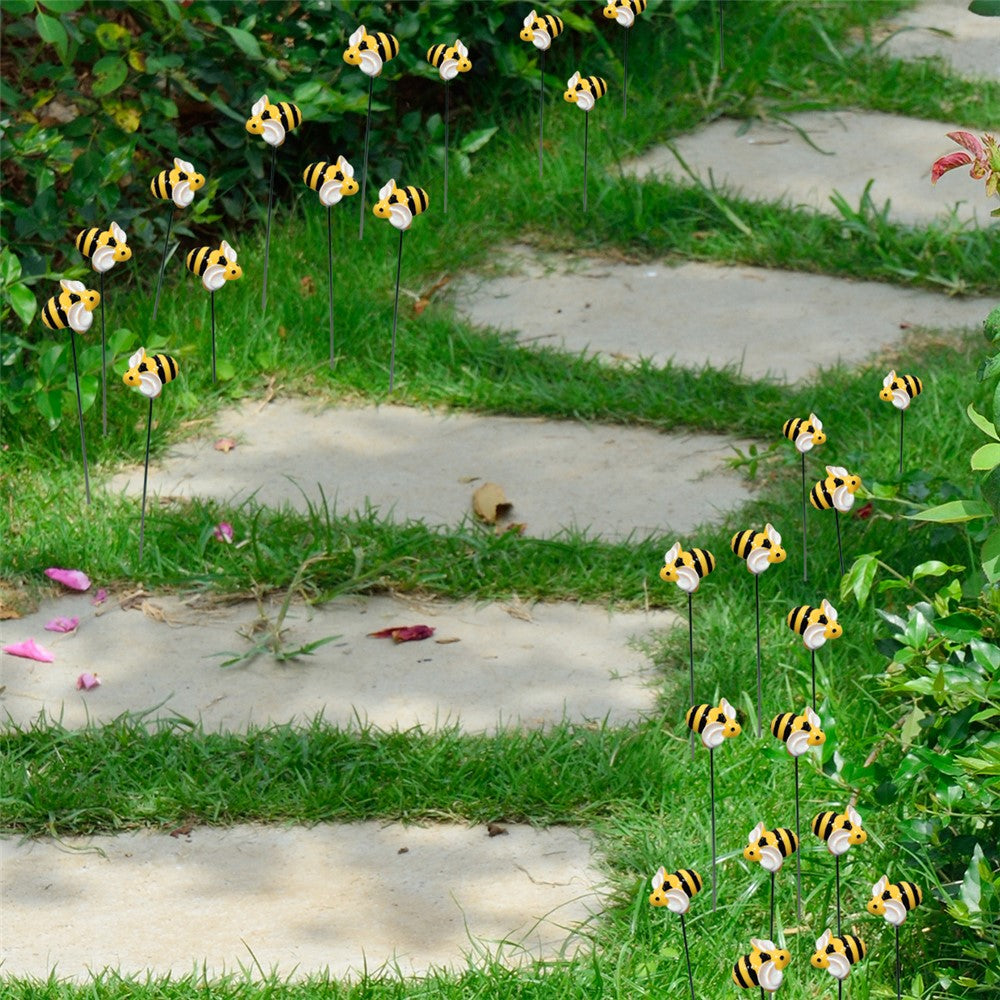 G333 10Pcs / Set Artificial Bee Lawn Stakes Yard Ornaments Realistic Insect Decoration for Outdoor Garden