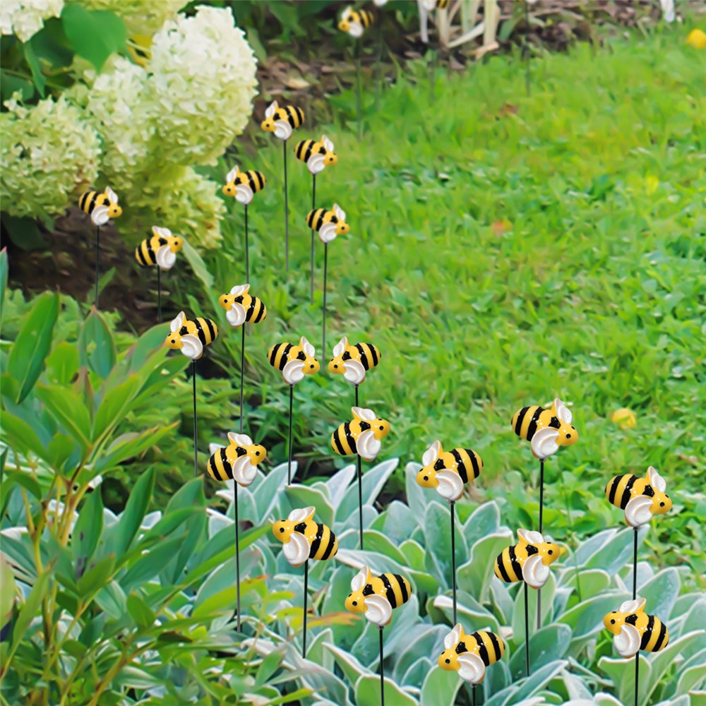 G333 10Pcs / Set Artificial Bee Lawn Stakes Yard Ornaments Realistic Insect Decoration for Outdoor Garden